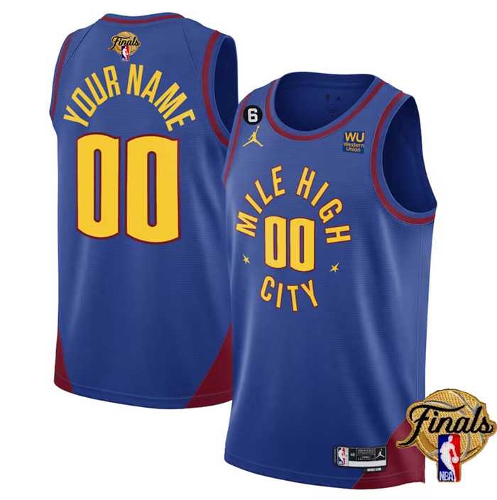 Men & Youth Customized Denver Nuggets Active Player Blue 2023 Finals Statement Edition With NO.6 Patch Stitched Jersey